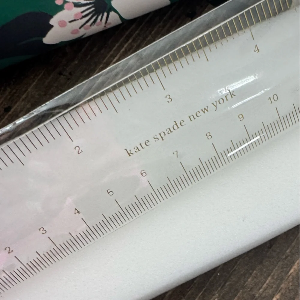 Kate Spade ♠️ Green Floral Pencil Case with Accessories: ruler eraser&sharpener
